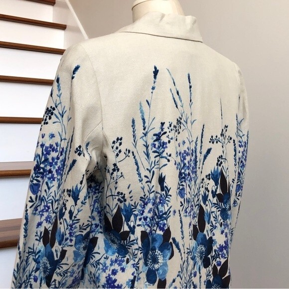 Norm Thompson Blazer Womens Large Blue Linen Floral Watercolor Blend One Button - Picture 10 of 15